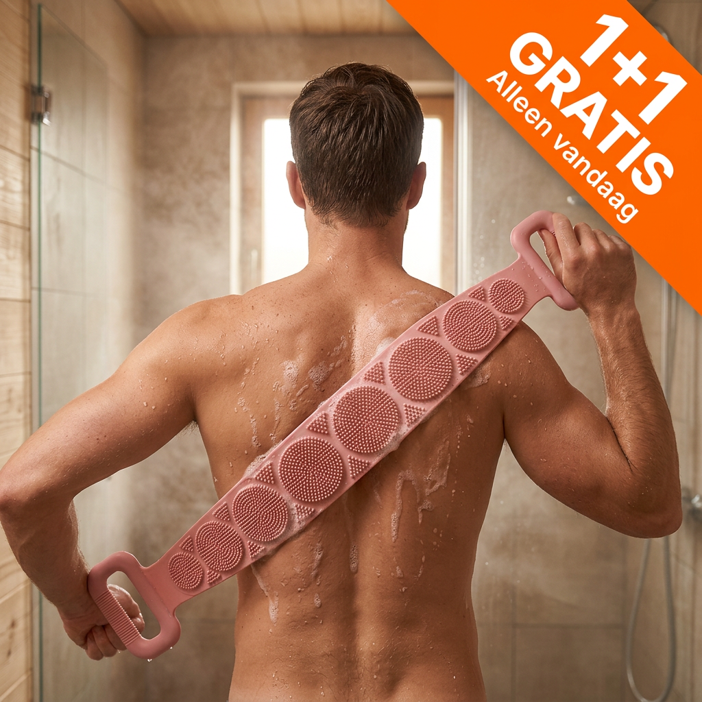 Long-handle back scrubber with raised textured pads and grip handles