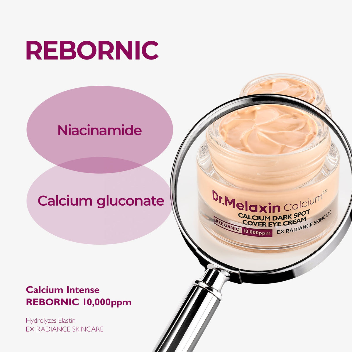 Calcium skincare set with purple toner, serum, creams and balm stick