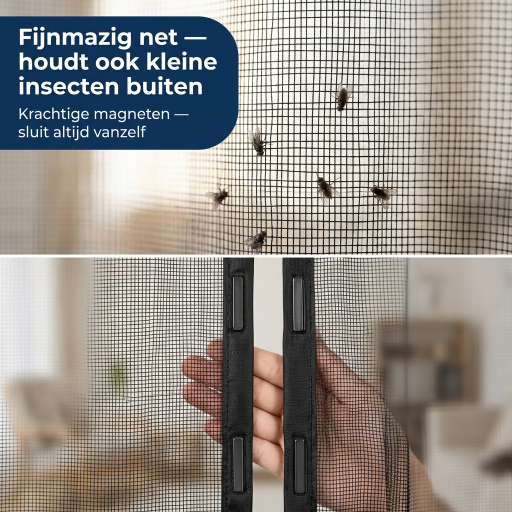 Black mesh split doorway insect screen curtain