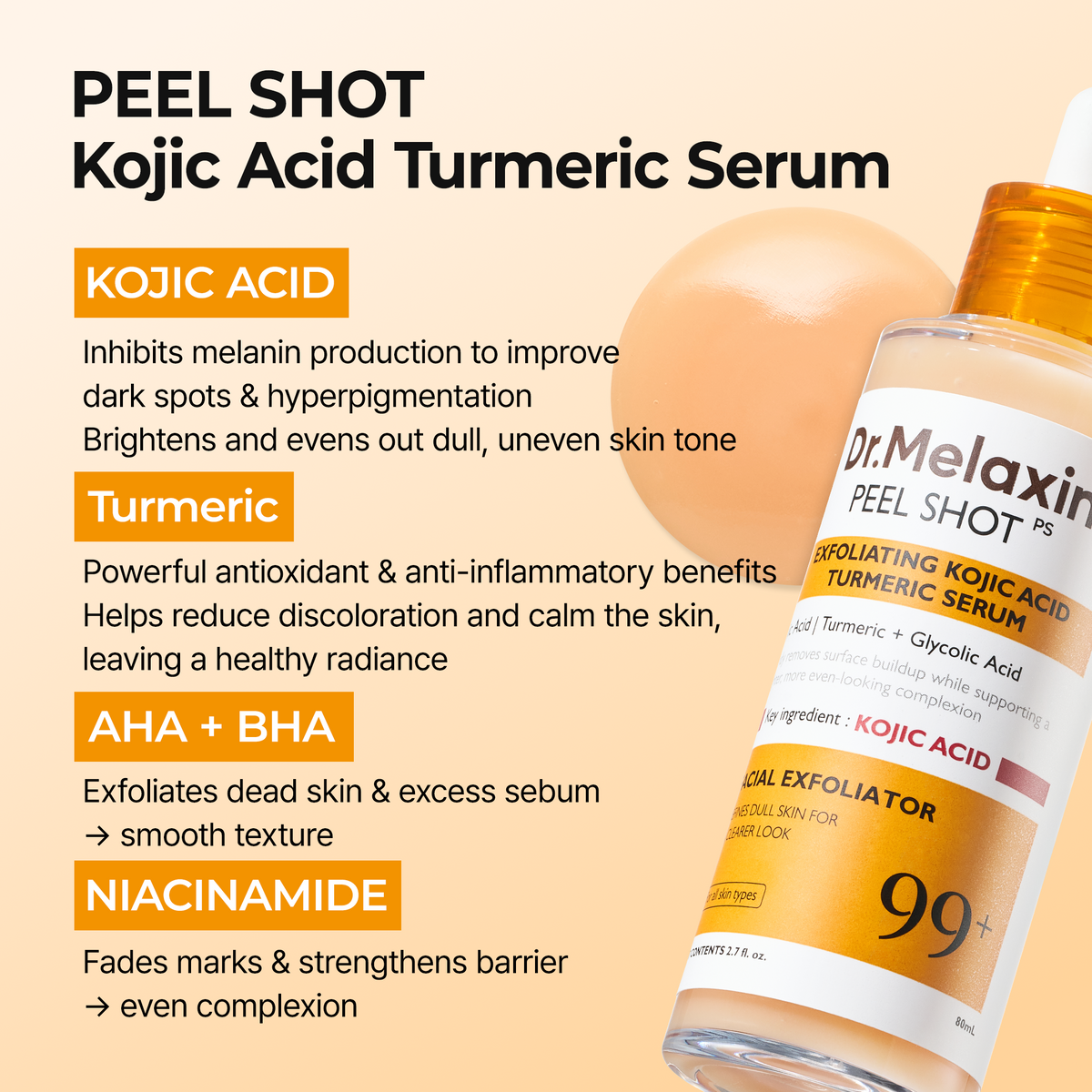 Four-piece kojic acid face and body care set with spray, serum, toner pads and body cream