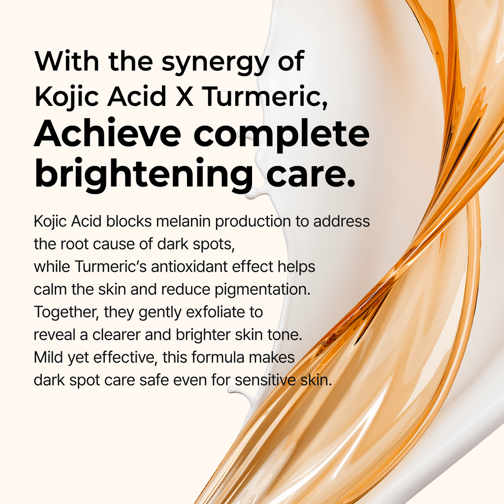 Four-piece kojic acid face and body care set with spray, serum, toner pads and body cream