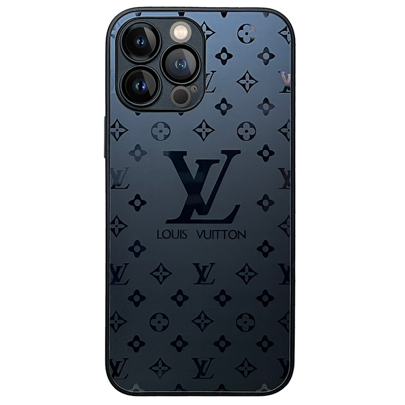 iPhone case with repeated monogram-style print and camera cut-out