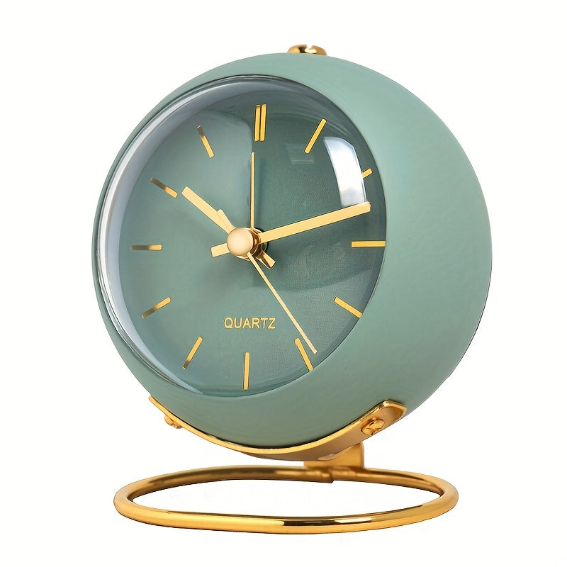 Round Scandinavian table clock with luminous hands and open stand