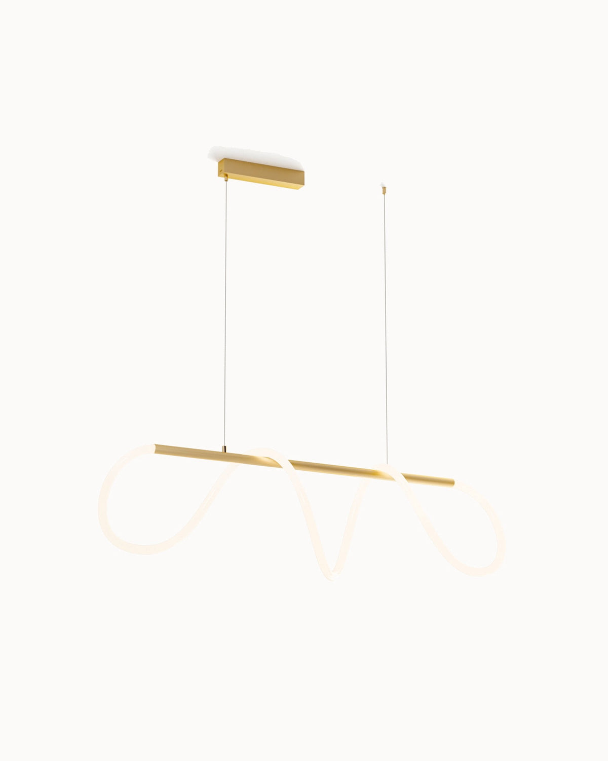 Linear LED rope chandelier with looped light element and suspended ceiling bar