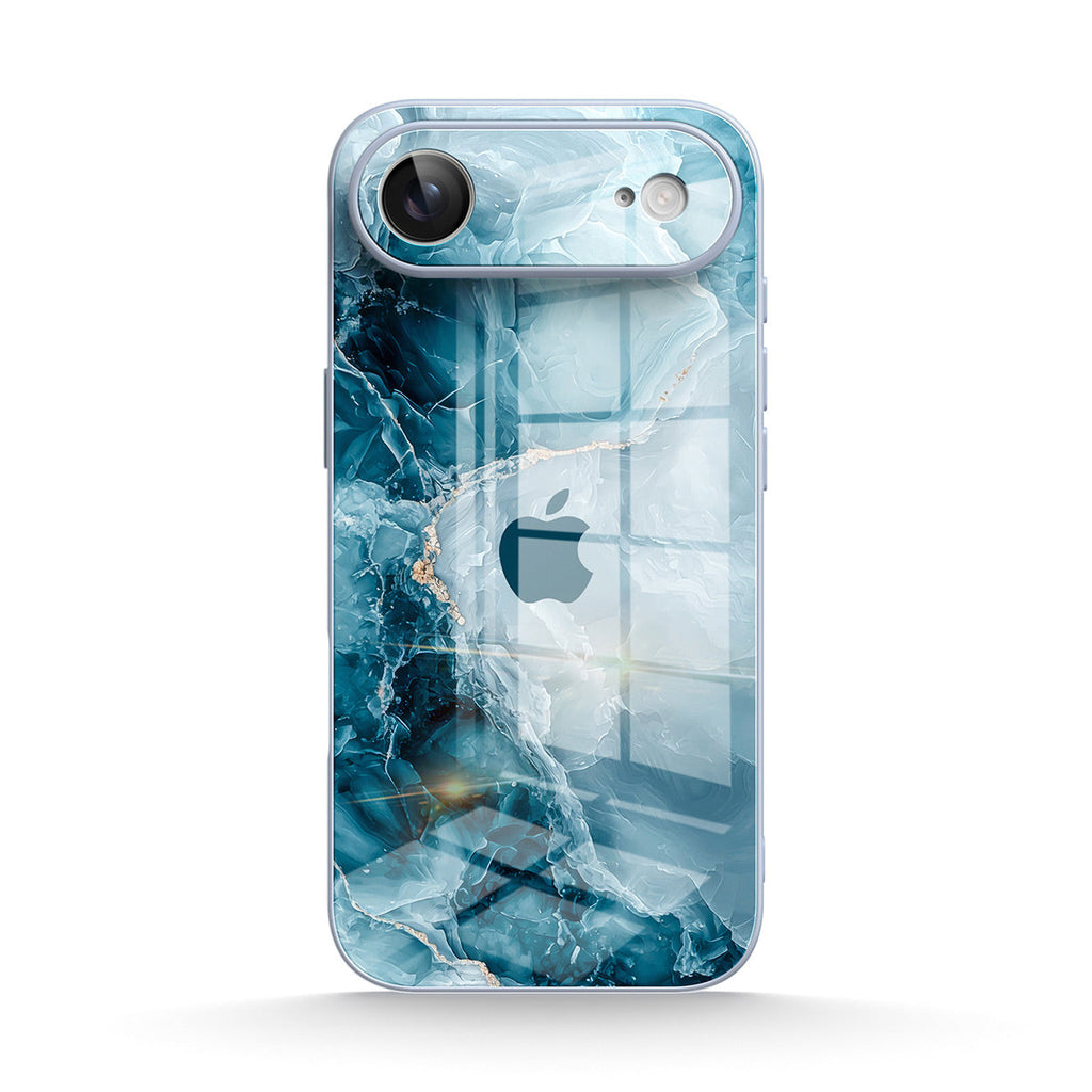 Blue iPhone case with abstract water design and camera cut-outs