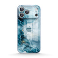 Blue iPhone case with abstract water design and camera cut-outs
