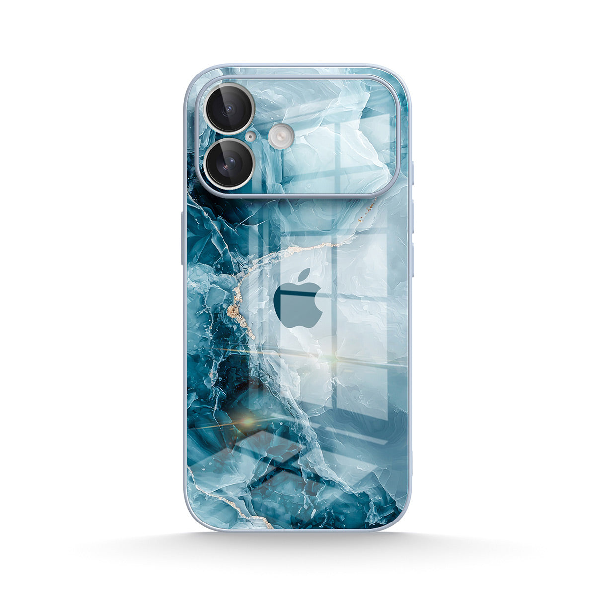 Blue iPhone case with abstract water design and camera cut-outs