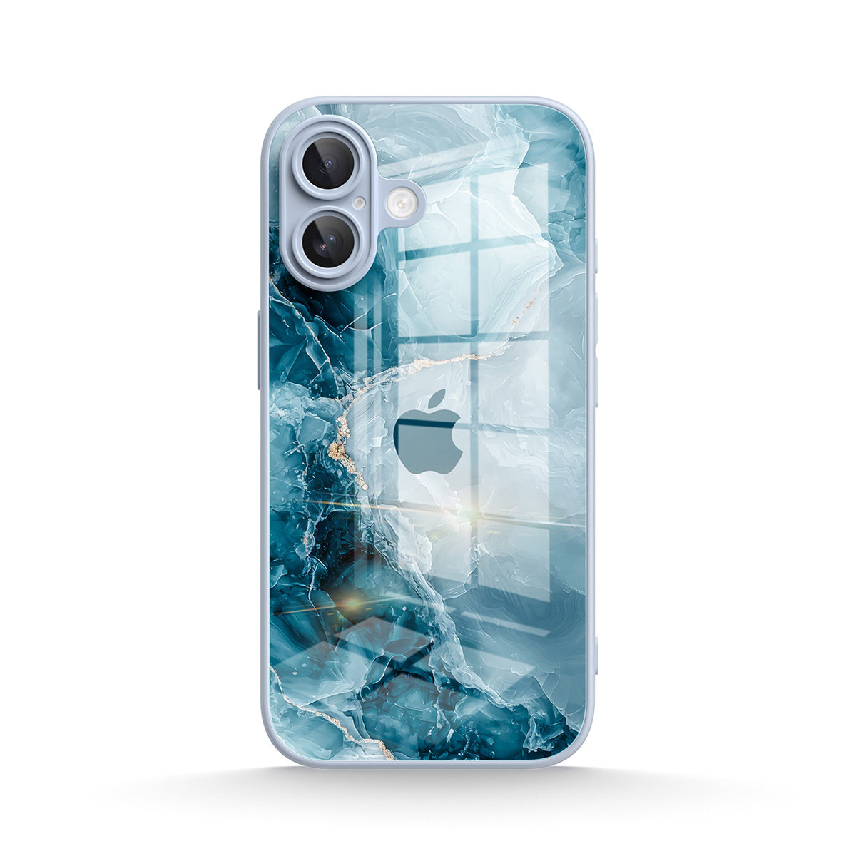 Blue iPhone case with abstract water design and camera cut-outs