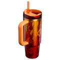 Red floral insulated tumbler with handle, straw and lid