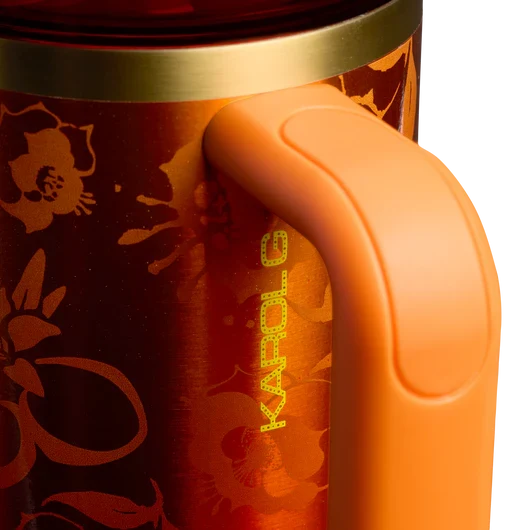 Red floral insulated tumbler with handle, straw and lid