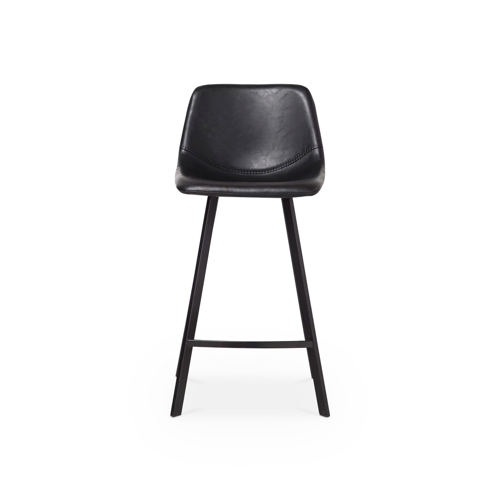 Counter stool with faux leather seat, curved backrest and metal legs