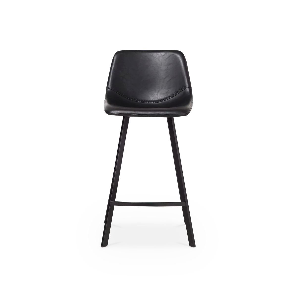 Counter stool with faux leather seat, curved backrest and metal legs