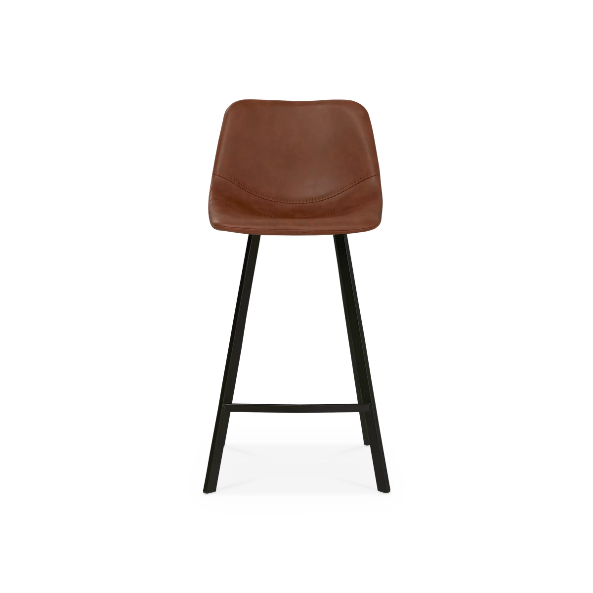Counter stool with faux leather seat, curved backrest and metal legs