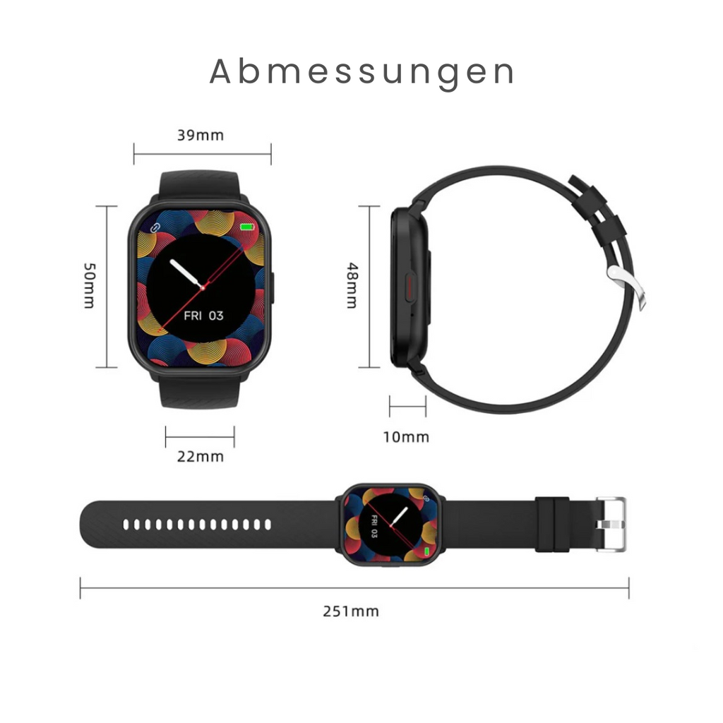 Smartwatch with rectangular digital display and wrist strap