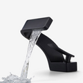 Curved basin mixer tap with rectangular waterfall spout and single lever