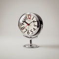 Freestanding analogue alarm clock with bold numbered dial and chrome effect stand
