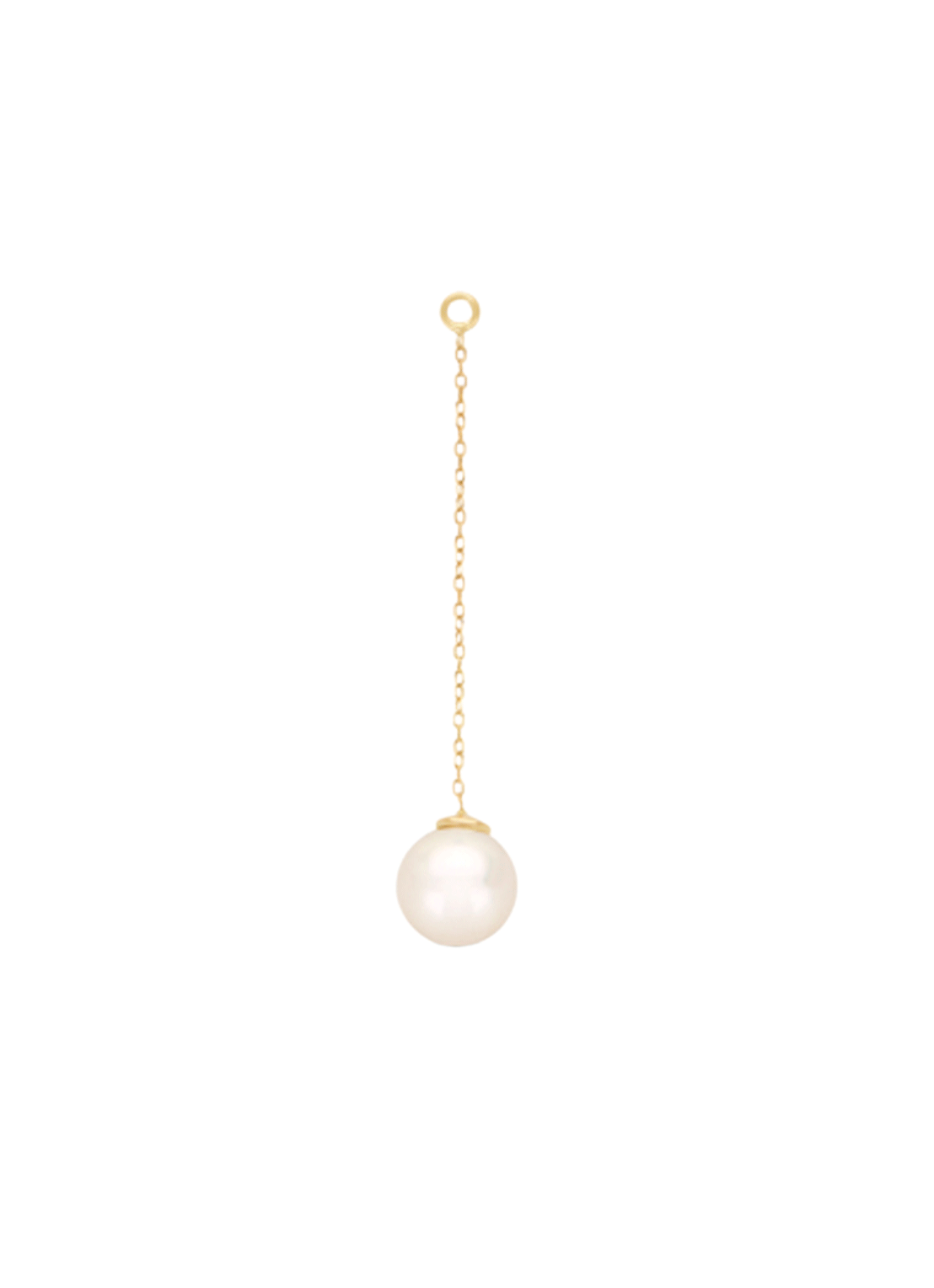 Yellow-gold earring pendant with a linked chain and round white pearl