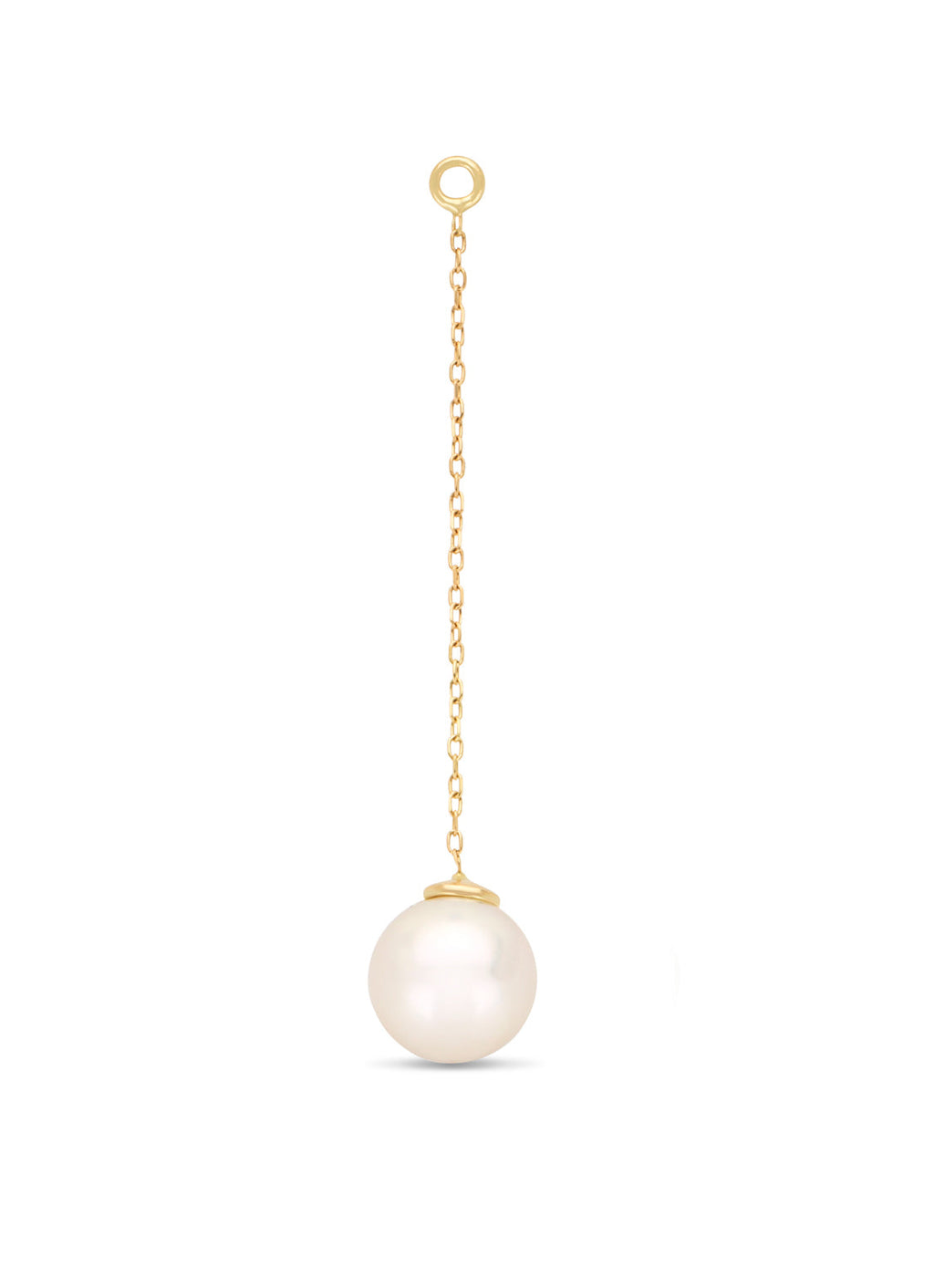 Yellow-gold earring pendant with a linked chain and round white pearl