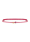 Red cord bracelet with ruby and yellow gold disc charm