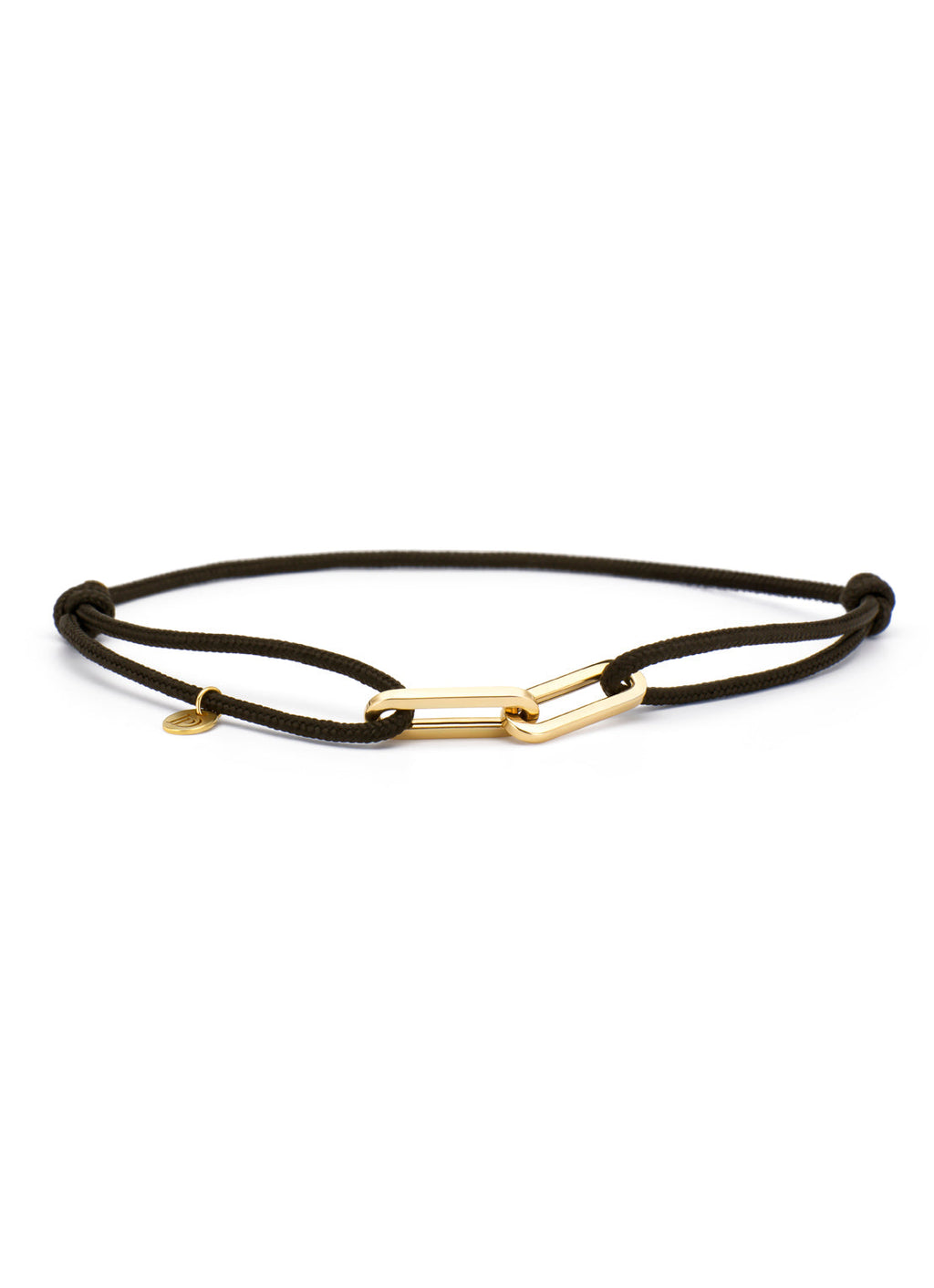 Black cord bracelet with a yellow-gold clasp