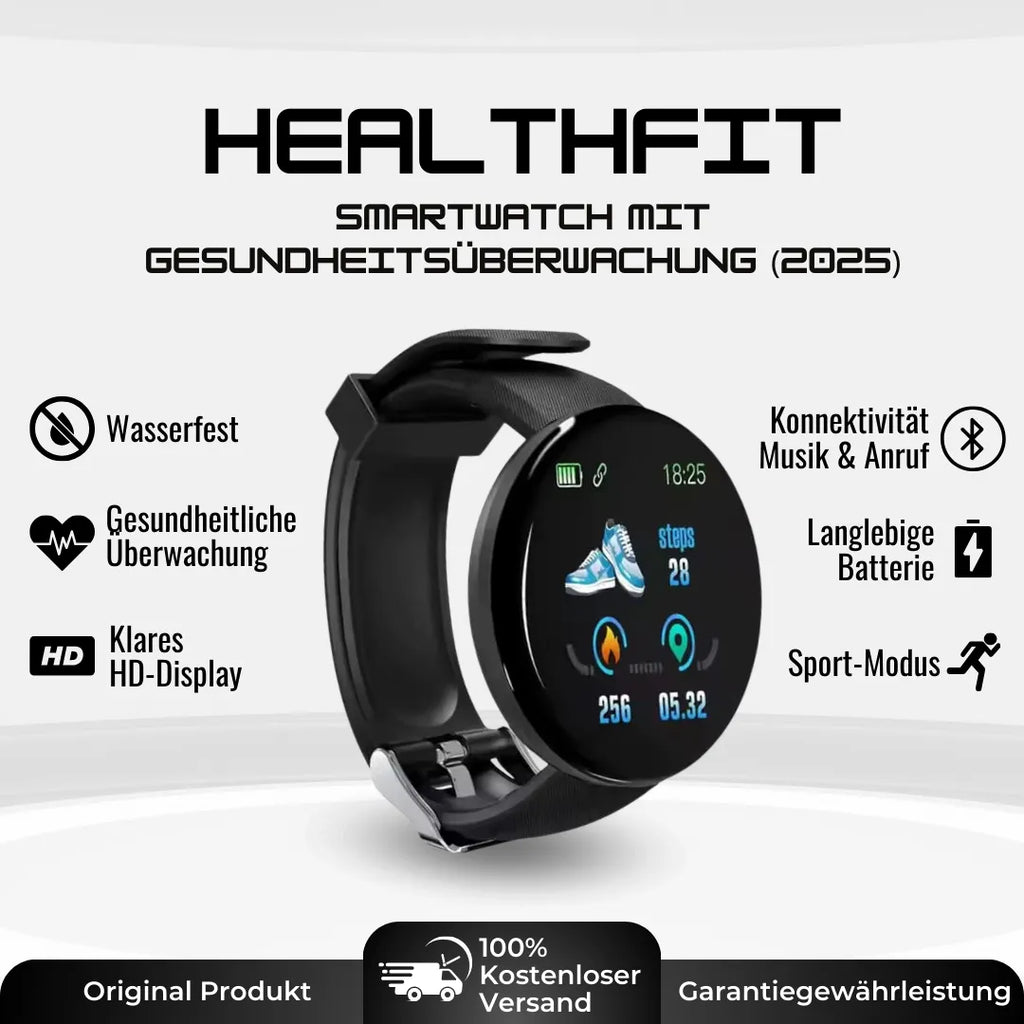 Round health and fitness smartwatch with HD display and sports mode
