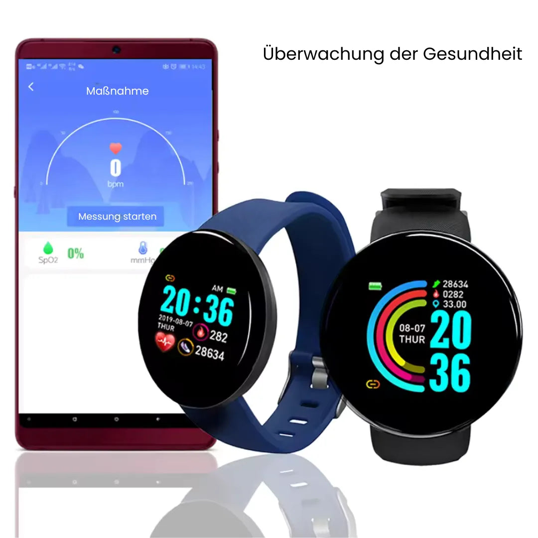 Round health and fitness smartwatch with HD display and sports mode