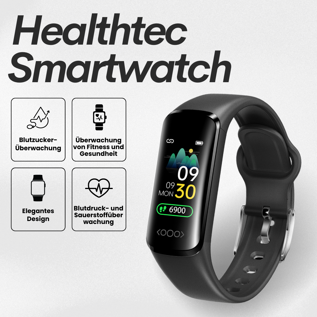 Health monitoring smartwatch with digital display and adjustable wrist strap