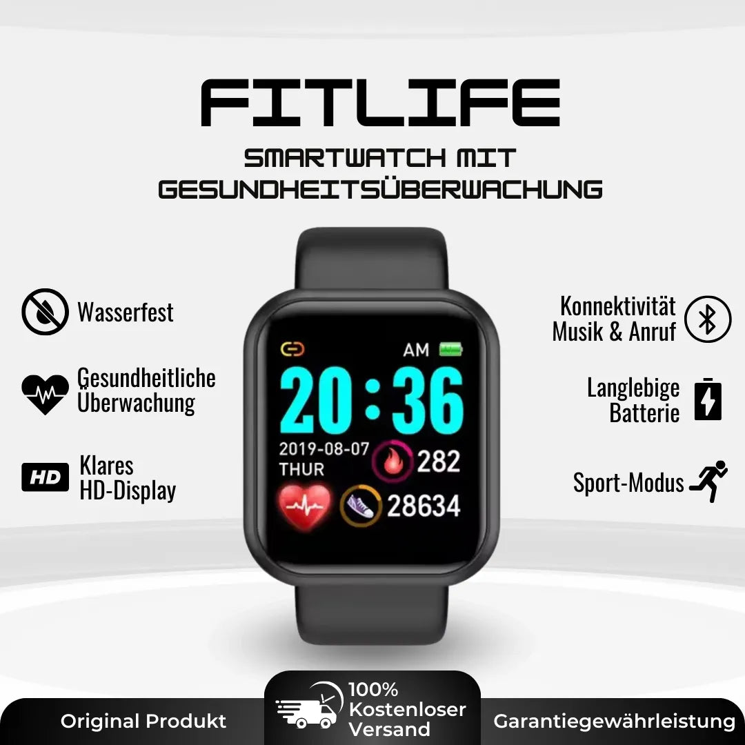 Smartwatch with rectangular HD display and wrist strap