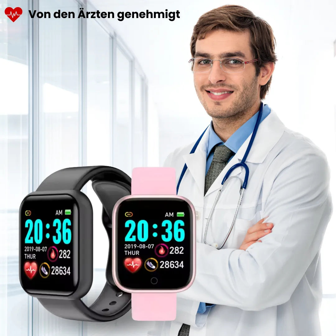 Smartwatch with rectangular HD display and wrist strap