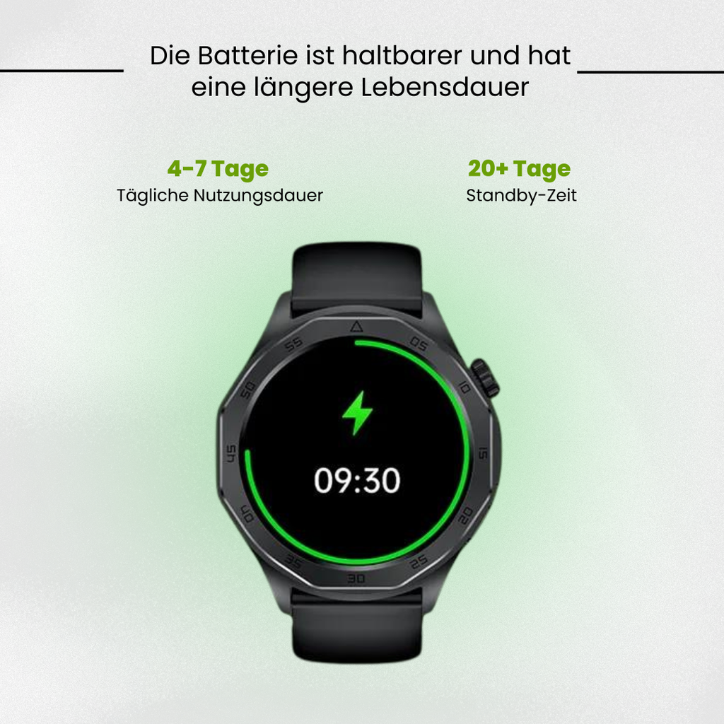 Black round smart health watch with SOS function and black wrist strap