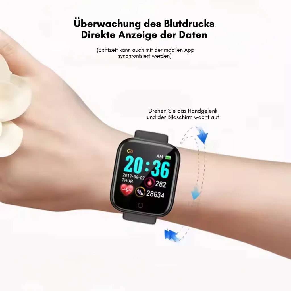 Smartwatch with rectangular HD display and wrist strap
