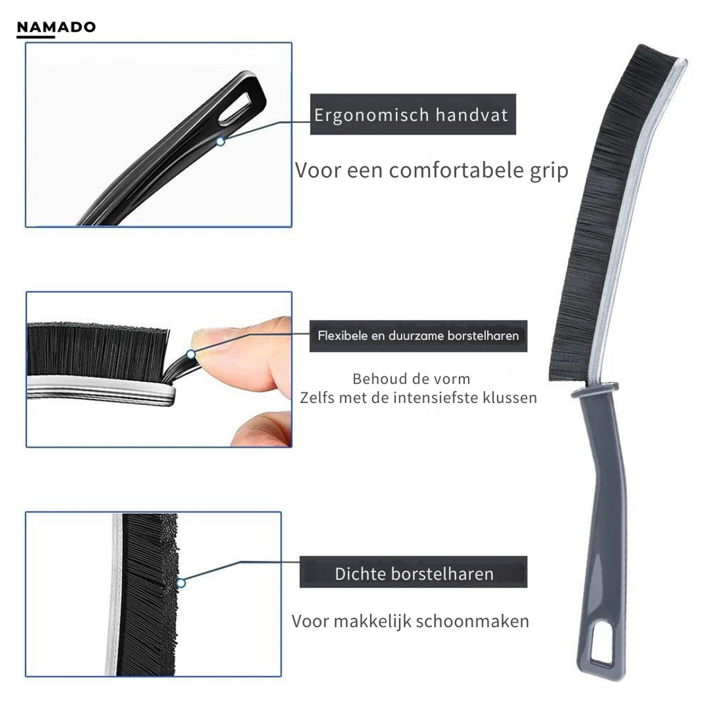 Black long-handled cleaning brush with narrow bristle head