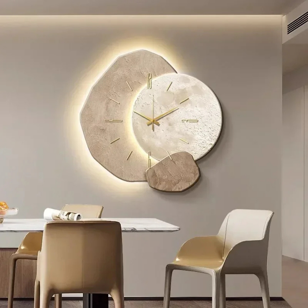 Layered geometric LED wall clock with illuminated halo