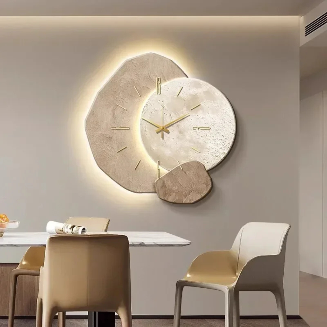 Layered geometric LED wall clock with illuminated halo