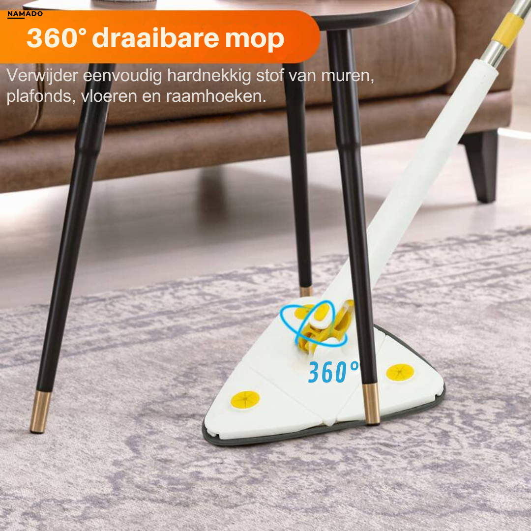 Blue 360-degree rotating floor mop with grey microfibre cloths