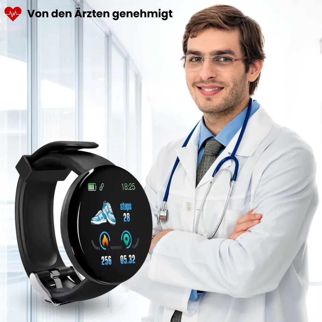 Round health and fitness smartwatch with HD display and sports mode