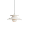 Layered pendant light with overlapping circular shades and hanging cord