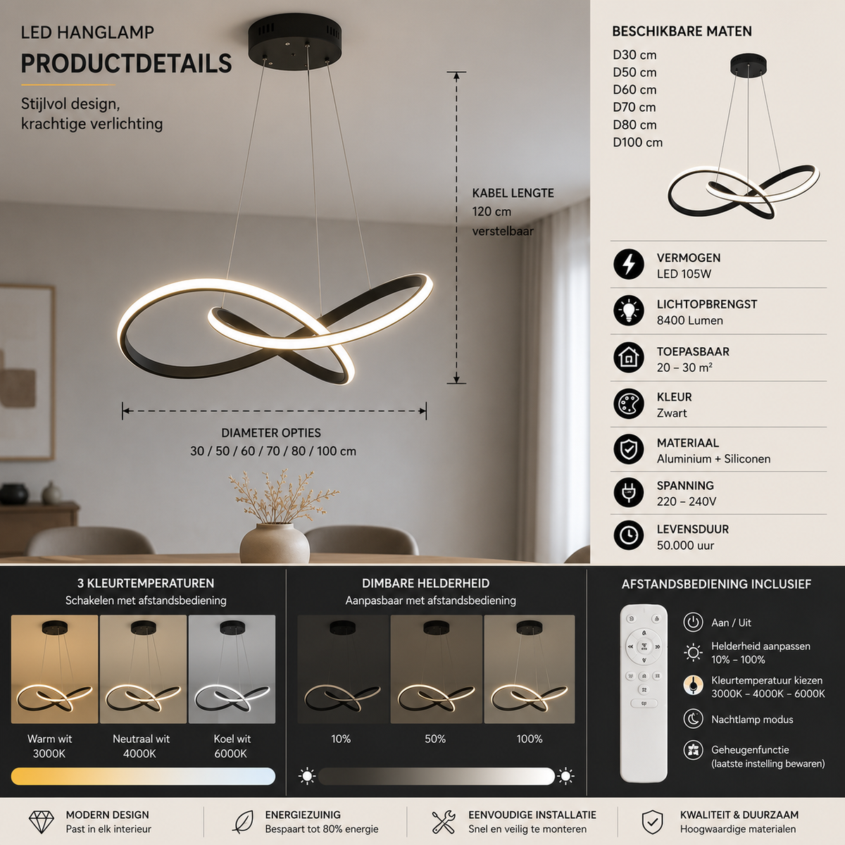 Pendant ceiling light with an illuminated interwoven clover loop design