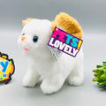 Walking plush cat toy with sound in white and orange colourways
