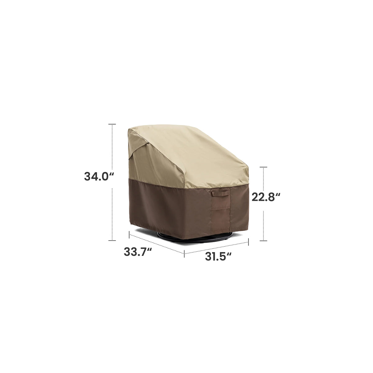 Outdoor patio chair cover with front pocket and side fastening tabs