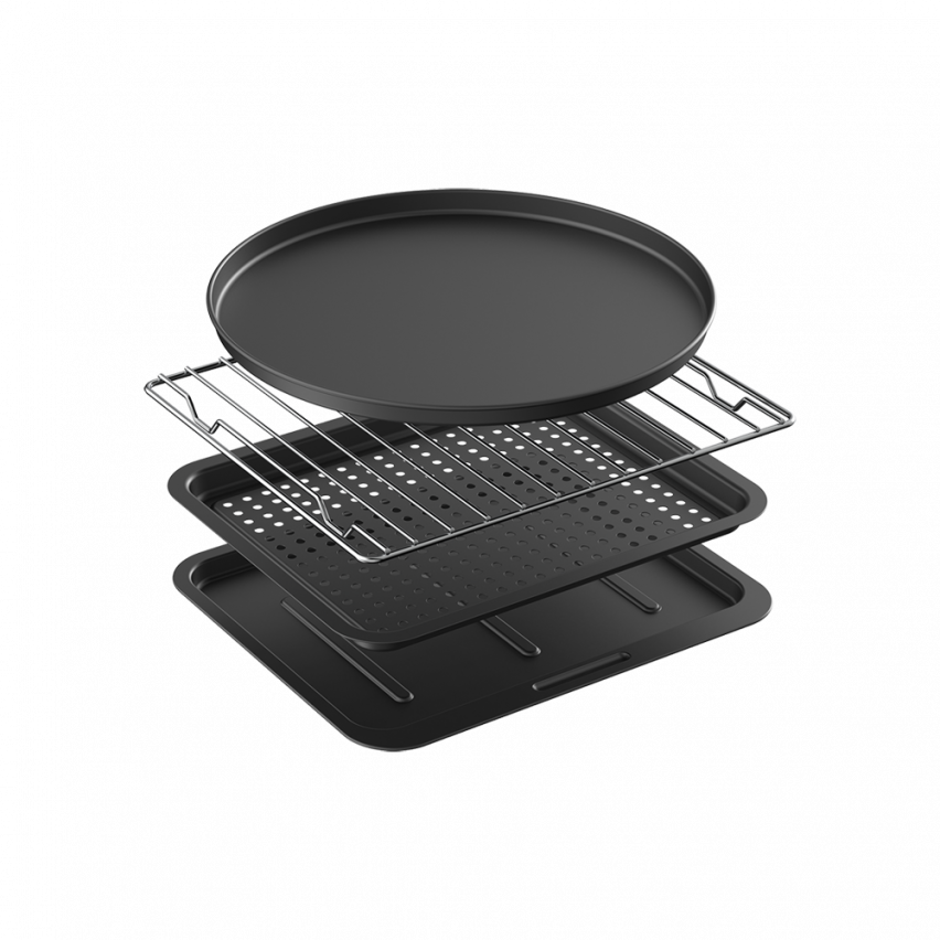 Black 15 litre steam air fryer with digital controls and viewing window