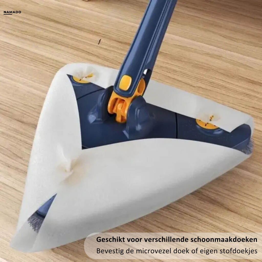 Blue 360-degree rotating floor mop with grey microfibre cloths