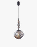 Hanging pendant light with smoked glass shade and silver spherical detailing