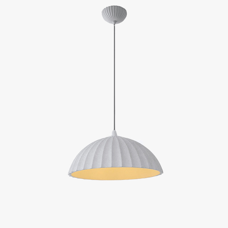 Pleated dome pendant light with hanging cable and ceiling canopy