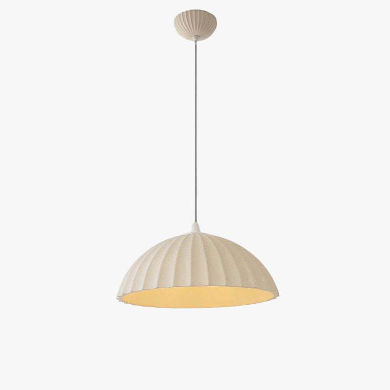 Pleated dome pendant light with hanging cable and ceiling canopy