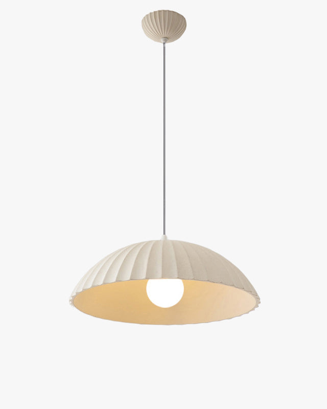 Pleated dome pendant light with hanging cable and ceiling canopy