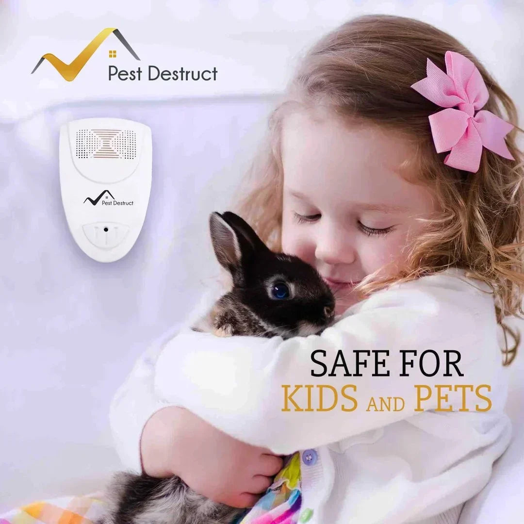 White plug-in ultrasonic bed bug repeller with speaker grille and blue indicator light