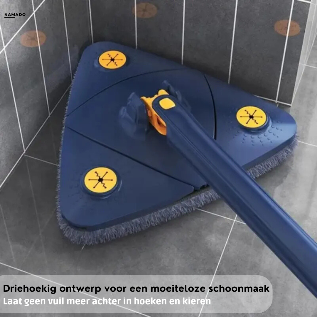 Blue 360-degree rotating floor mop with grey microfibre cloths