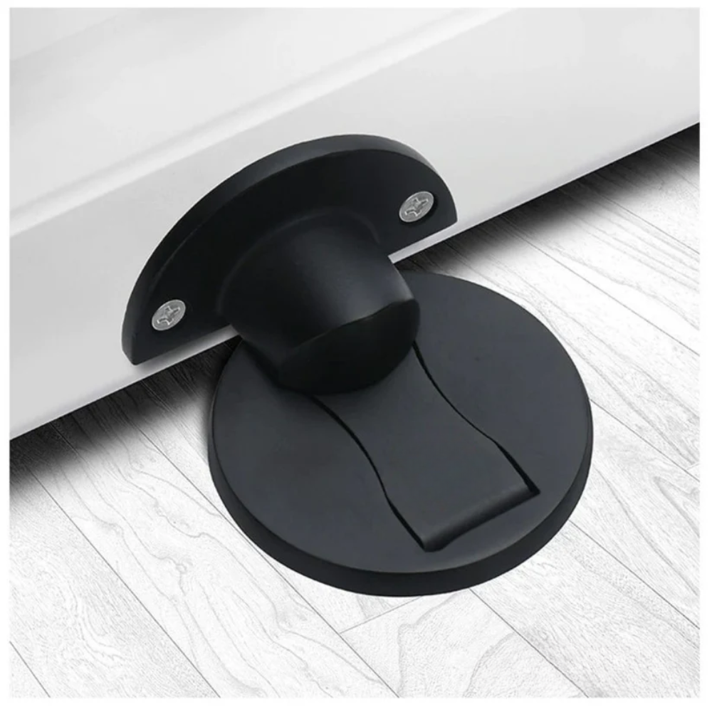 Stainless steel magnetic door stop with wall and round floor plates