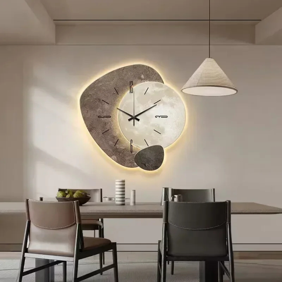 Layered geometric LED wall clock with illuminated halo